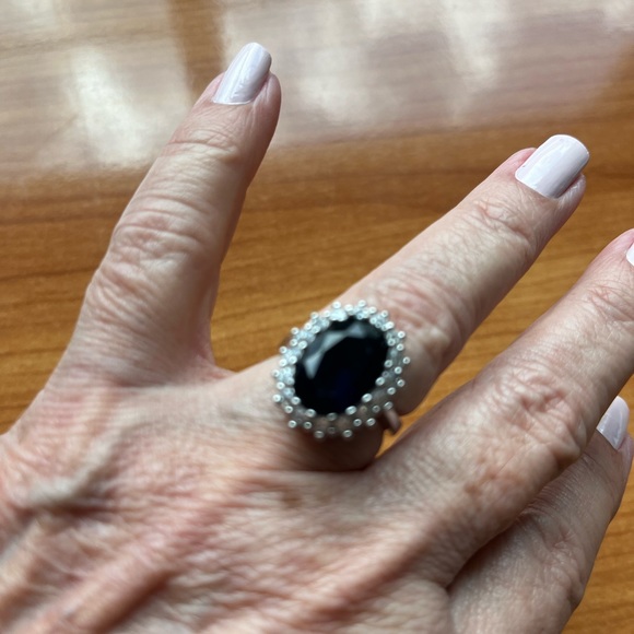Faux sapphire & diamond ring - size 7 - Picture 3 of 8